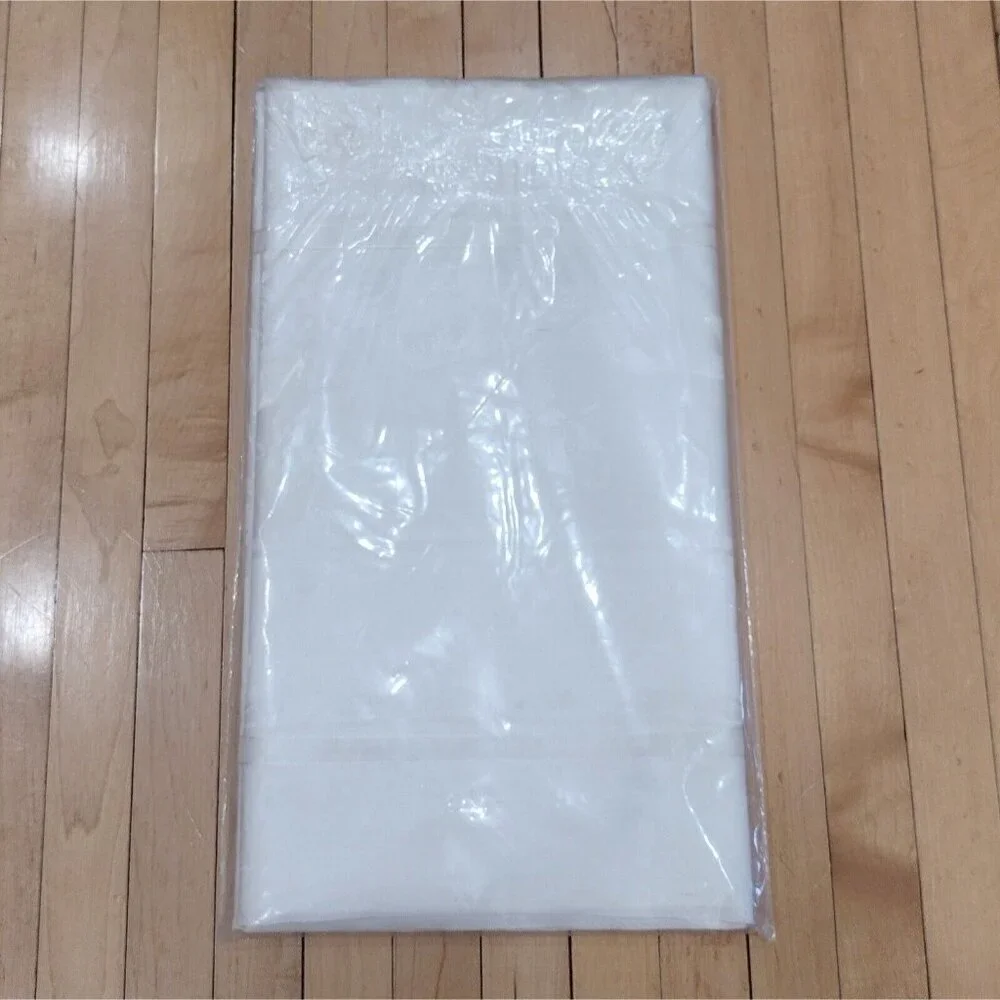Vintage NOS Two Ply Yarn Warranted Damask Tablecloth Desert Rose 58 X 88 White